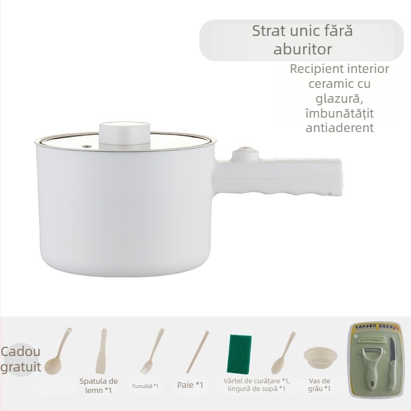 Oală electrică multifuncțională mică pentru uz casnic, capacitate 1–2 L, sub 800W, funcții: abur, fierbere, oală fierbinte, protecție împotriva uscării