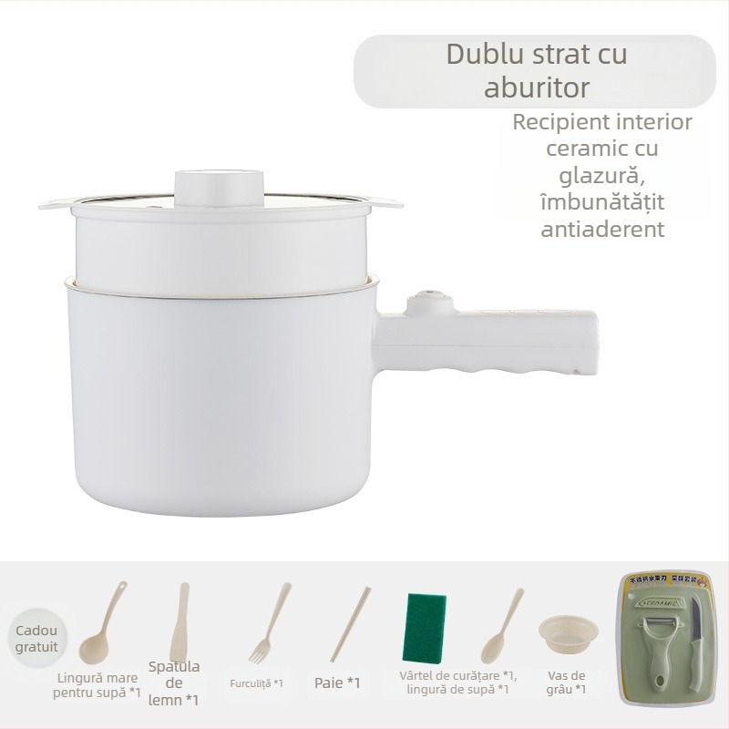 Oală electrică multifuncțională mică pentru uz casnic, capacitate 1–2 L, sub 800W, funcții: abur, fierbere, oală fierbinte, protecție împotriva uscării