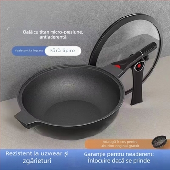 Wok din aliaj de aluminiu, bază multi-strat, capac din oțel inoxidabil cu geam, compatibil cu gaz și aragaz cu inducție, model W21, greutate 1,5 kg
