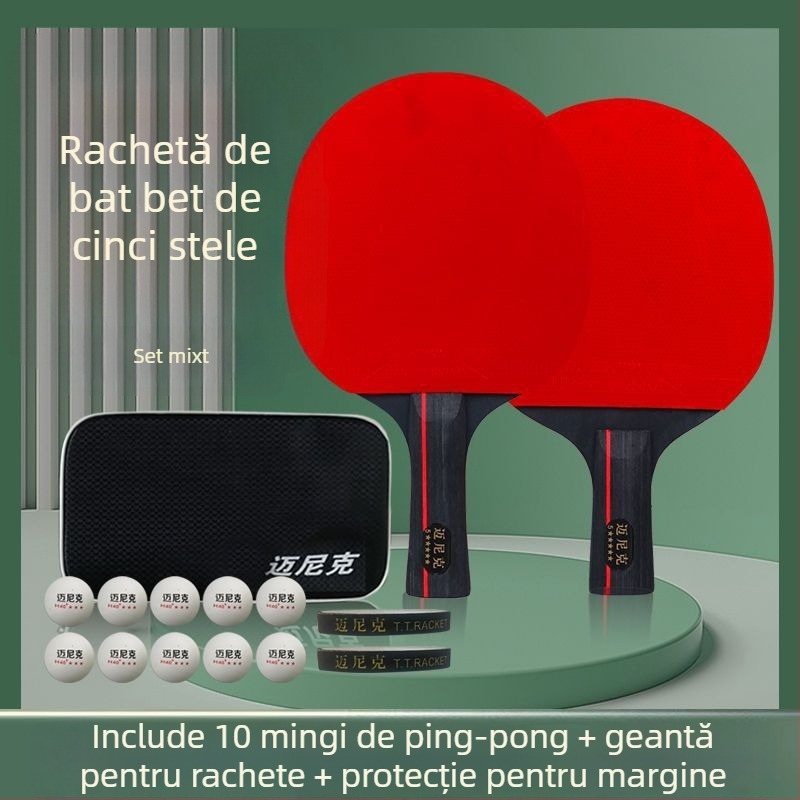 Rachetă de tenis de masă, stea dublă, pentru începători, copii și adulți, gumă cu lipire lungă, placă PE, priză orizontală și penhold