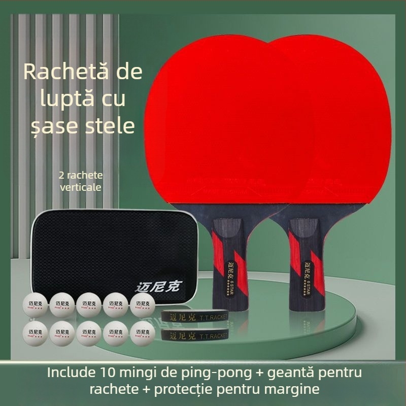 Rachetă de tenis de masă, stea dublă, pentru începători, copii și adulți, gumă cu lipire lungă, placă PE, priză orizontală și penhold
