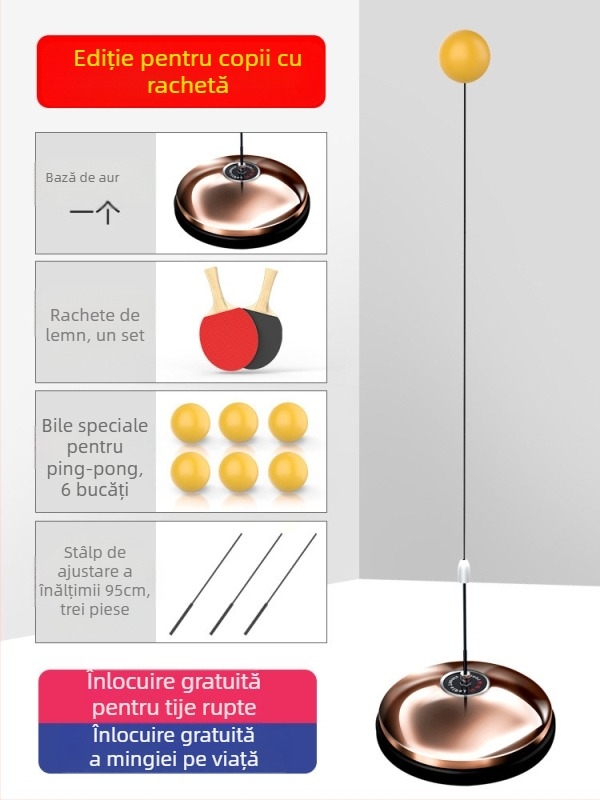 Dispozitiv de antrenament la tenis de masă pentru uz casnic – antrenament autonom, joc în familie, 3–5 ani, versiune pentru adulți