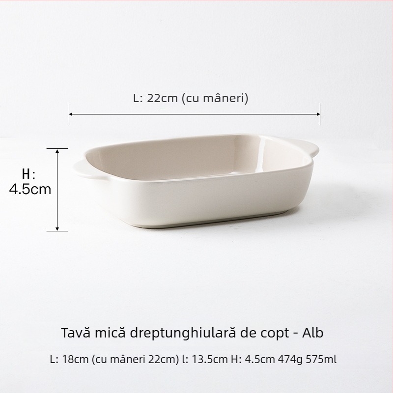 Tavă ceramică dreptunghiulară pentru cuptor, cu mânere duble, compatibilă cu microunde