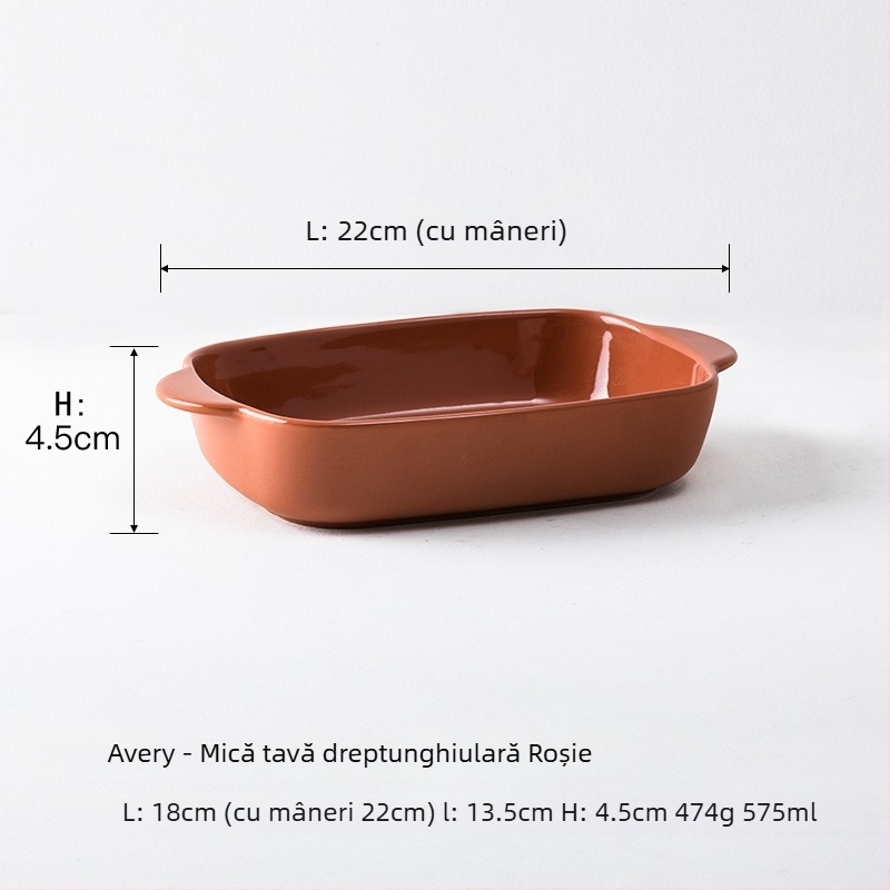 Tavă ceramică dreptunghiulară pentru cuptor, cu mânere duble, compatibilă cu microunde