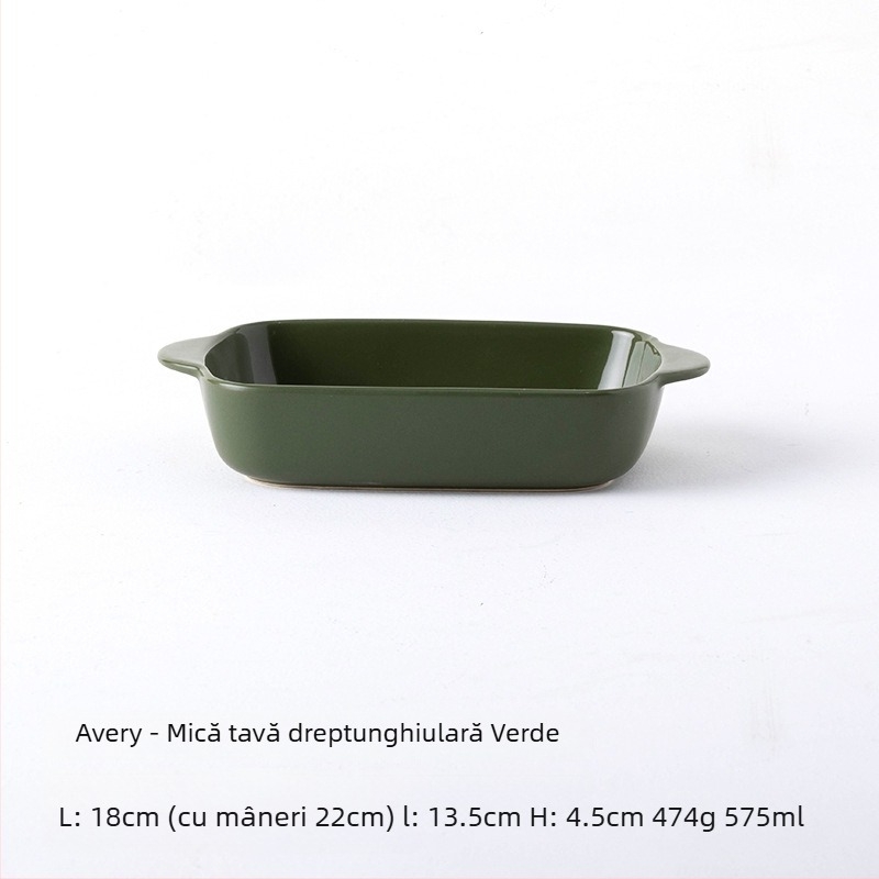 Tavă ceramică dreptunghiulară pentru cuptor, cu mânere duble, compatibilă cu microunde