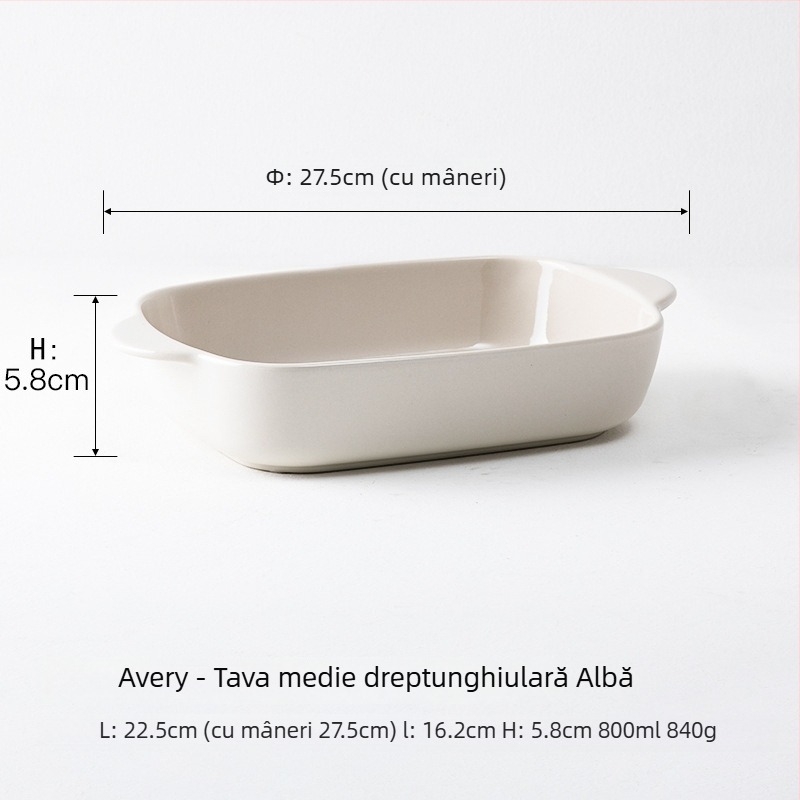 Tavă ceramică dreptunghiulară pentru cuptor, cu mânere duble, compatibilă cu microunde
