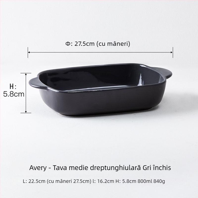 Tavă ceramică dreptunghiulară pentru cuptor, cu mânere duble, compatibilă cu microunde