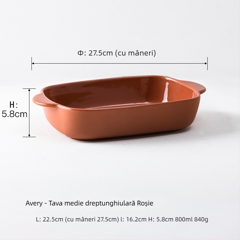 Tavă ceramică dreptunghiulară pentru cuptor, cu mânere duble, compatibilă cu microunde