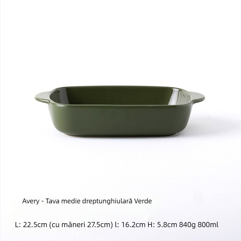 Tavă ceramică dreptunghiulară pentru cuptor, cu mânere duble, compatibilă cu microunde