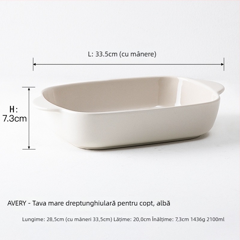 Tavă ceramică dreptunghiulară pentru cuptor, cu mânere duble, compatibilă cu microunde