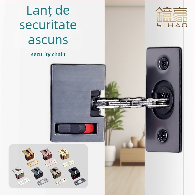 Lanț de ușă ascuns anti-furt, din oțel inoxidabil, încuietoare tip F, placare electrolitică