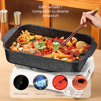 Tigaie gril pentru pește, pătrată, din oțel-carbon, design îngroșat, strat antiaderent, compatibil cu plitele cu inducție