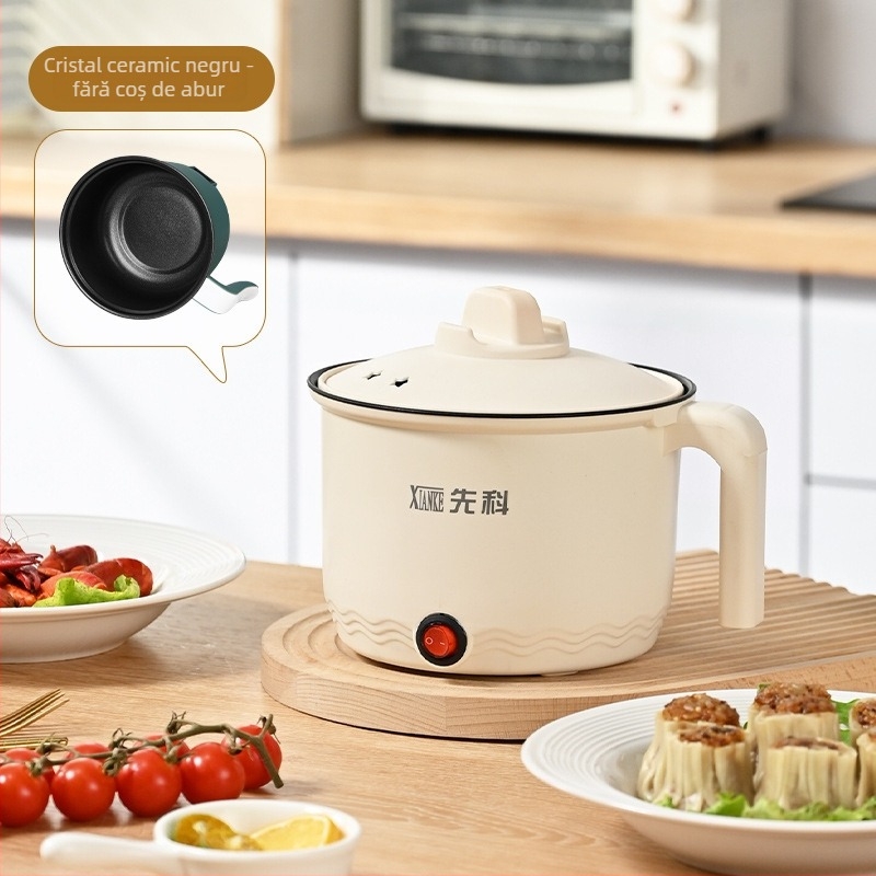 Oală electrică multifuncțională pentru gătit, vas interior din oțel inoxidabil, capacitate 1–2 L, până la 800 W, funcții: abur, gătire, fiere, oală fierbinte