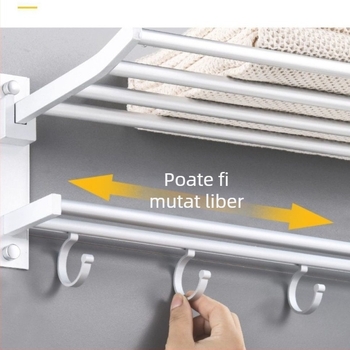 Suport pentru prosoape de baie din aluminiu, cu două niveluri, finisaj lucios și raft pliabil