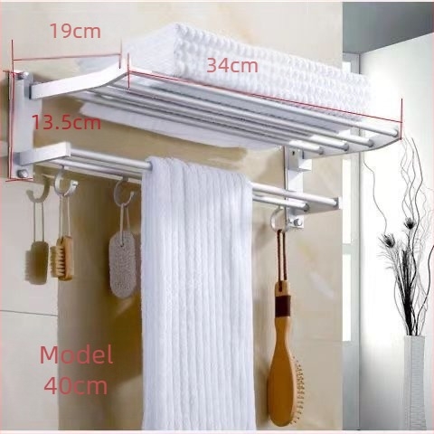 Suport pentru prosoape de baie din aluminiu, cu două niveluri, finisaj lucios și raft pliabil