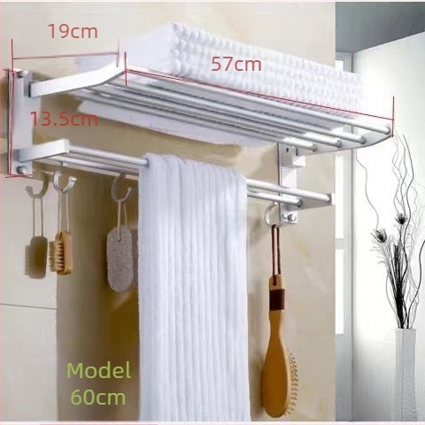 Suport pentru prosoape de baie din aluminiu, cu două niveluri, finisaj lucios și raft pliabil