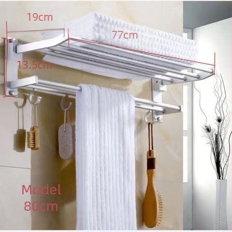 Suport pentru prosoape de baie din aluminiu, cu două niveluri, finisaj lucios și raft pliabil