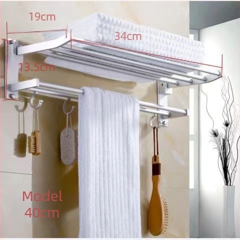 Suport pentru prosoape de baie din aluminiu, cu două niveluri, finisaj lucios și raft pliabil