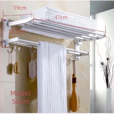 Suport pentru prosoape de baie din aluminiu, cu două niveluri, finisaj lucios și raft pliabil