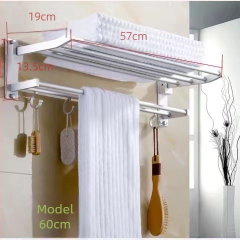 Suport pentru prosoape de baie din aluminiu, cu două niveluri, finisaj lucios și raft pliabil