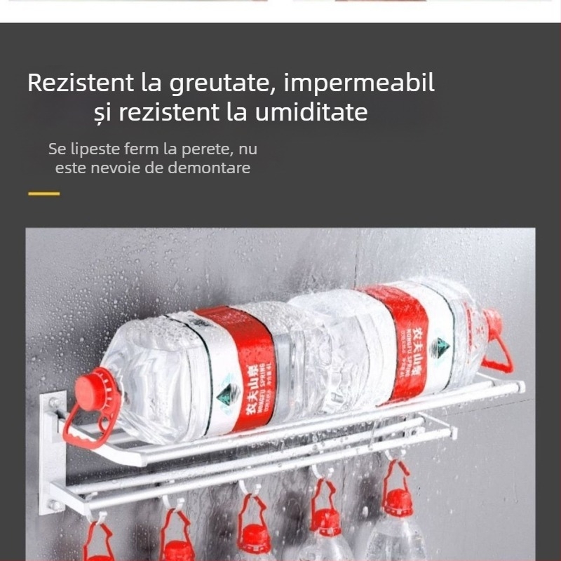 Suport pentru prosoape de baie din aluminiu, cu două niveluri, finisaj lucios și raft pliabil