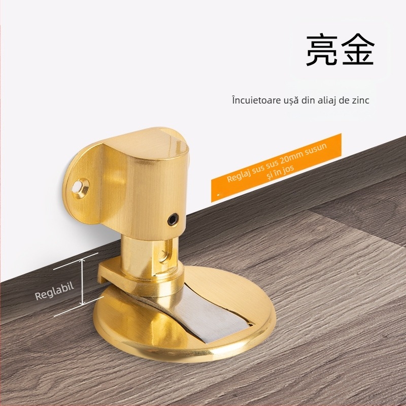 Opritor de ușă din aliaj de zinc, montat pe podea, reglabil pe înălime, fără găuri, magnet puternic și fixare ascunsă pentru ușă (Model 322)