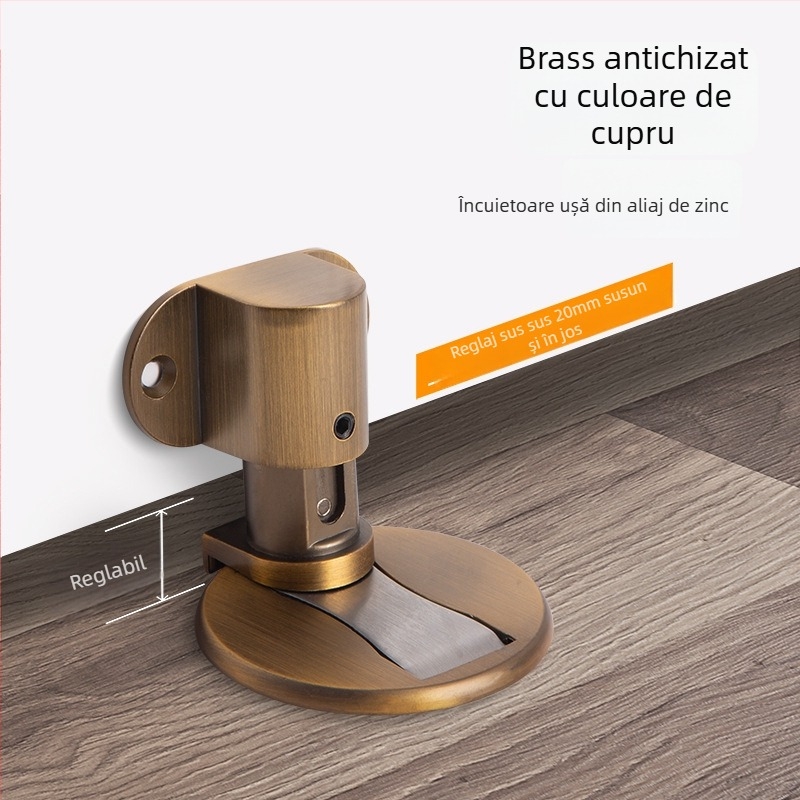 Opritor de ușă din aliaj de zinc, montat pe podea, reglabil pe înălime, fără găuri, magnet puternic și fixare ascunsă pentru ușă (Model 322)
