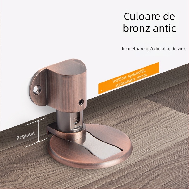 Opritor de ușă din aliaj de zinc, montat pe podea, reglabil pe înălime, fără găuri, magnet puternic și fixare ascunsă pentru ușă (Model 322)