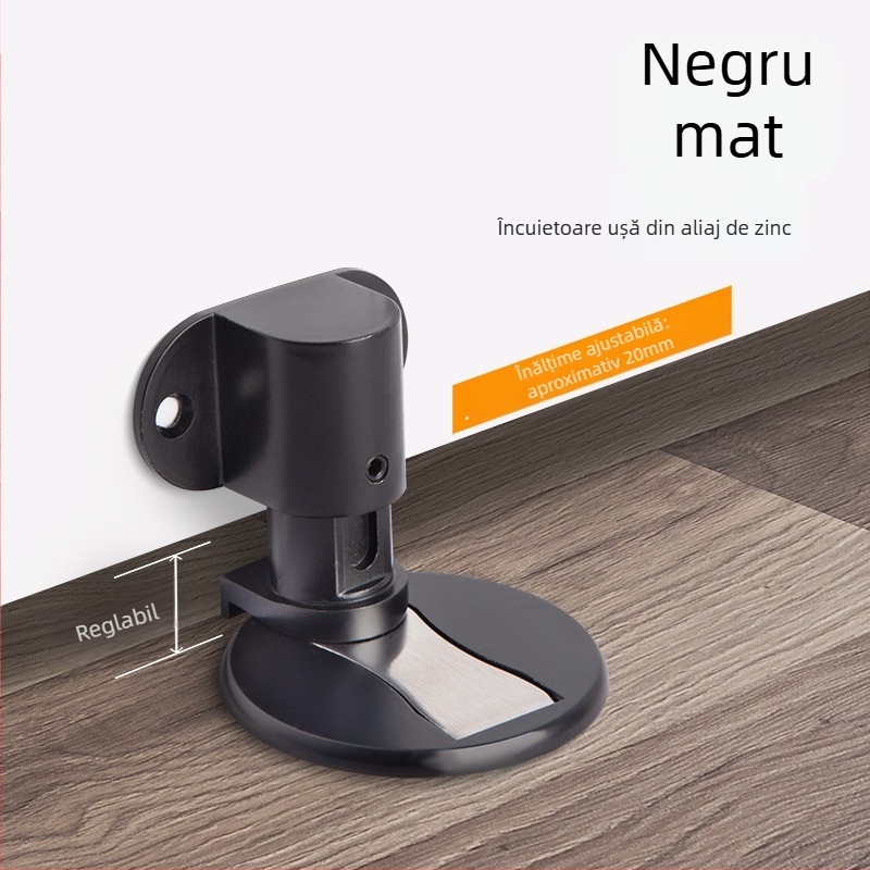 Opritor de ușă din aliaj de zinc, montat pe podea, reglabil pe înălime, fără găuri, magnet puternic și fixare ascunsă pentru ușă (Model 322)