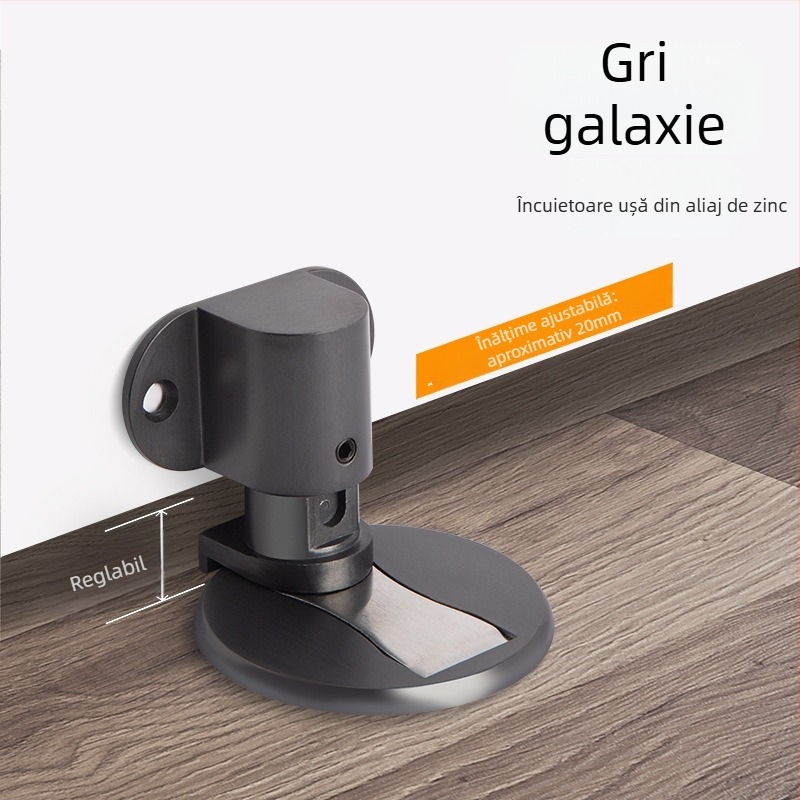 Opritor de ușă din aliaj de zinc, montat pe podea, reglabil pe înălime, fără găuri, magnet puternic și fixare ascunsă pentru ușă (Model 322)