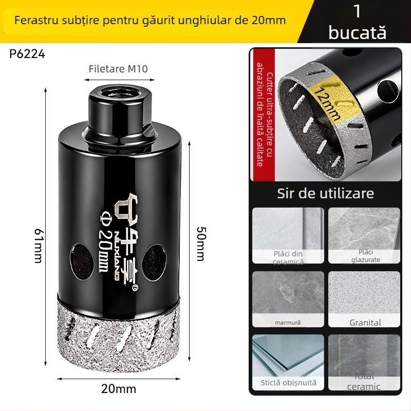 Deschizător de găuri pentru polizor unghiular pentru plăci ceramice și sticlă — ultra-subțire, cu mai multe găuri, deschidere lată, găurire uscată