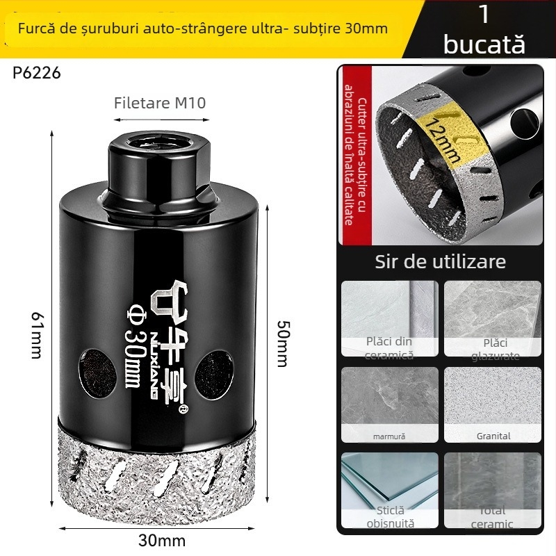 Deschizător de găuri pentru polizor unghiular pentru plăci ceramice și sticlă — ultra-subțire, cu mai multe găuri, deschidere lată, găurire uscată