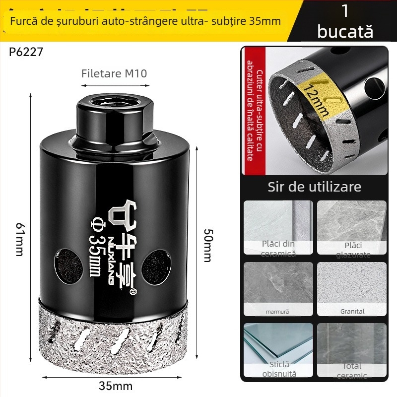 Deschizător de găuri pentru polizor unghiular pentru plăci ceramice și sticlă — ultra-subțire, cu mai multe găuri, deschidere lată, găurire uscată