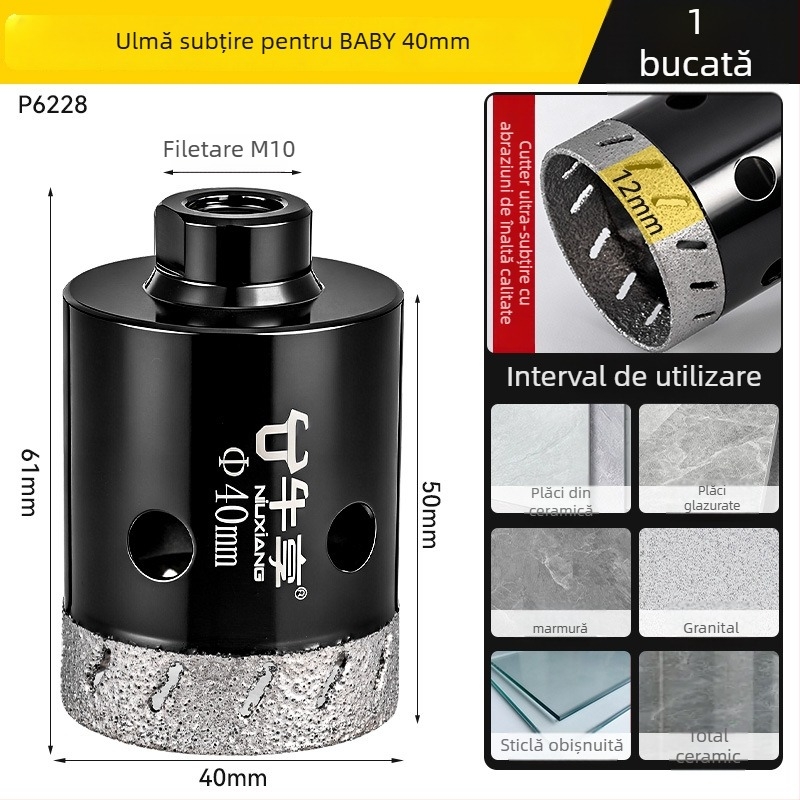 Deschizător de găuri pentru polizor unghiular pentru plăci ceramice și sticlă — ultra-subțire, cu mai multe găuri, deschidere lată, găurire uscată