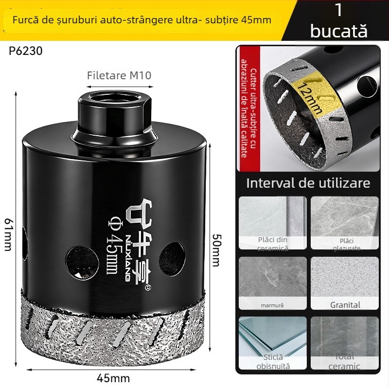 Deschizător de găuri pentru polizor unghiular pentru plăci ceramice și sticlă — ultra-subțire, cu mai multe găuri, deschidere lată, găurire uscată