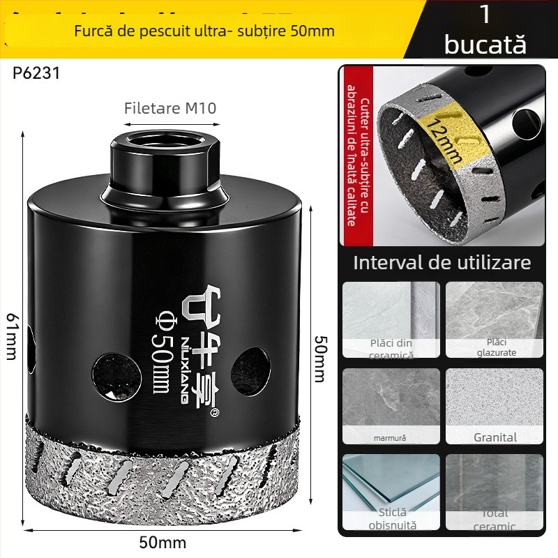 Deschizător de găuri pentru polizor unghiular pentru plăci ceramice și sticlă — ultra-subțire, cu mai multe găuri, deschidere lată, găurire uscată