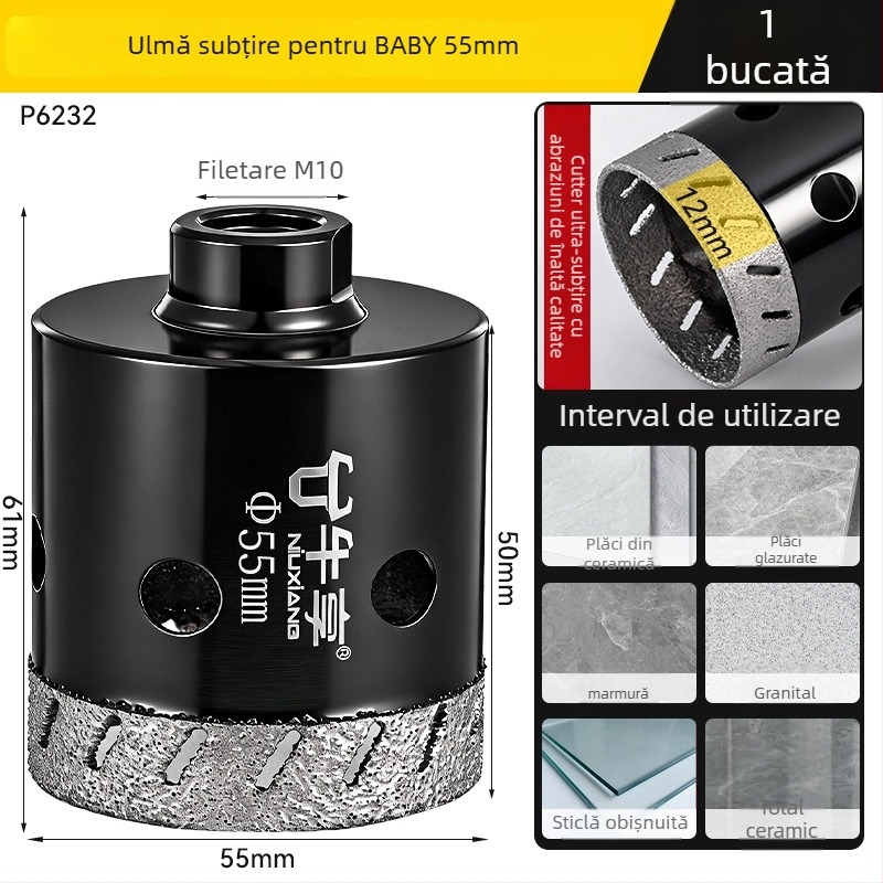 Deschizător de găuri pentru polizor unghiular pentru plăci ceramice și sticlă — ultra-subțire, cu mai multe găuri, deschidere lată, găurire uscată