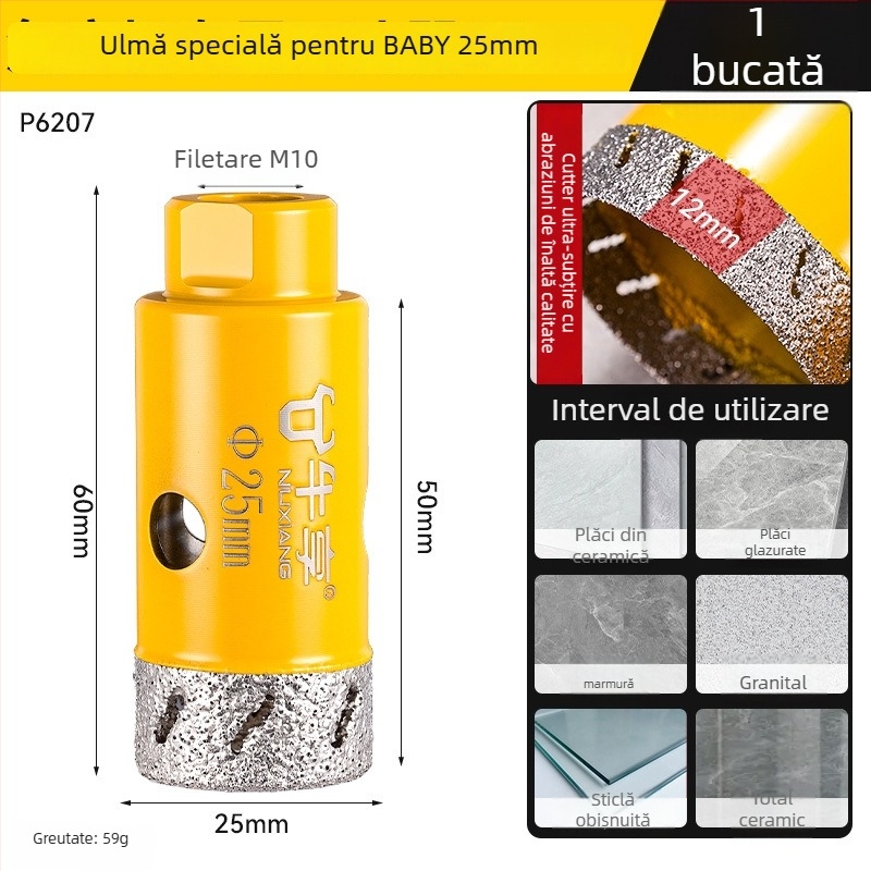 Deschizător de găuri pentru polizor unghiular pentru plăci ceramice și sticlă — ultra-subțire, cu mai multe găuri, deschidere lată, găurire uscată