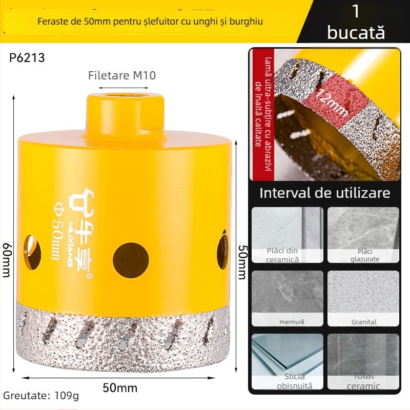 Deschizător de găuri pentru polizor unghiular pentru plăci ceramice și sticlă — ultra-subțire, cu mai multe găuri, deschidere lată, găurire uscată