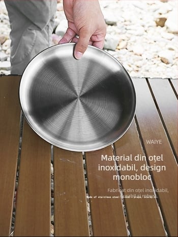 Set de 5 farfurii din oțel inoxidabil pentru picnic în aer liber – farfurii circulare, plate, portabile, rezistente la căldură