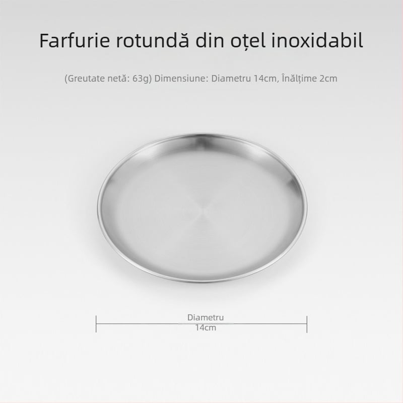 Set de 5 farfurii din oțel inoxidabil pentru picnic în aer liber – farfurii circulare, plate, portabile, rezistente la căldură