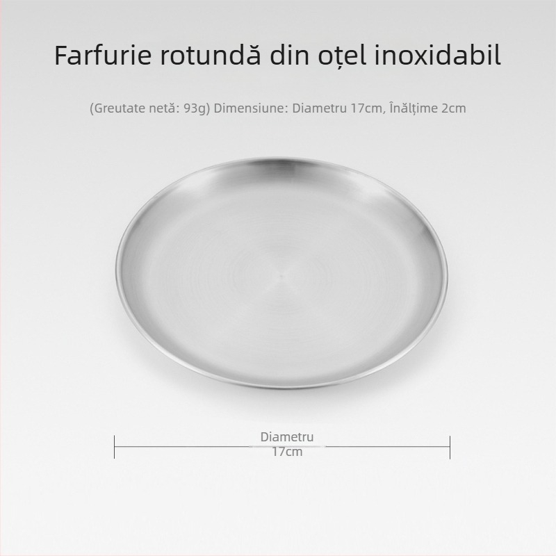 Set de 5 farfurii din oțel inoxidabil pentru picnic în aer liber – farfurii circulare, plate, portabile, rezistente la căldură