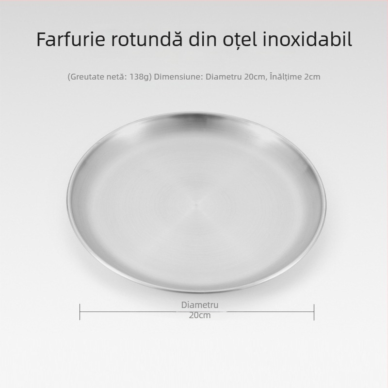 Set de 5 farfurii din oțel inoxidabil pentru picnic în aer liber – farfurii circulare, plate, portabile, rezistente la căldură