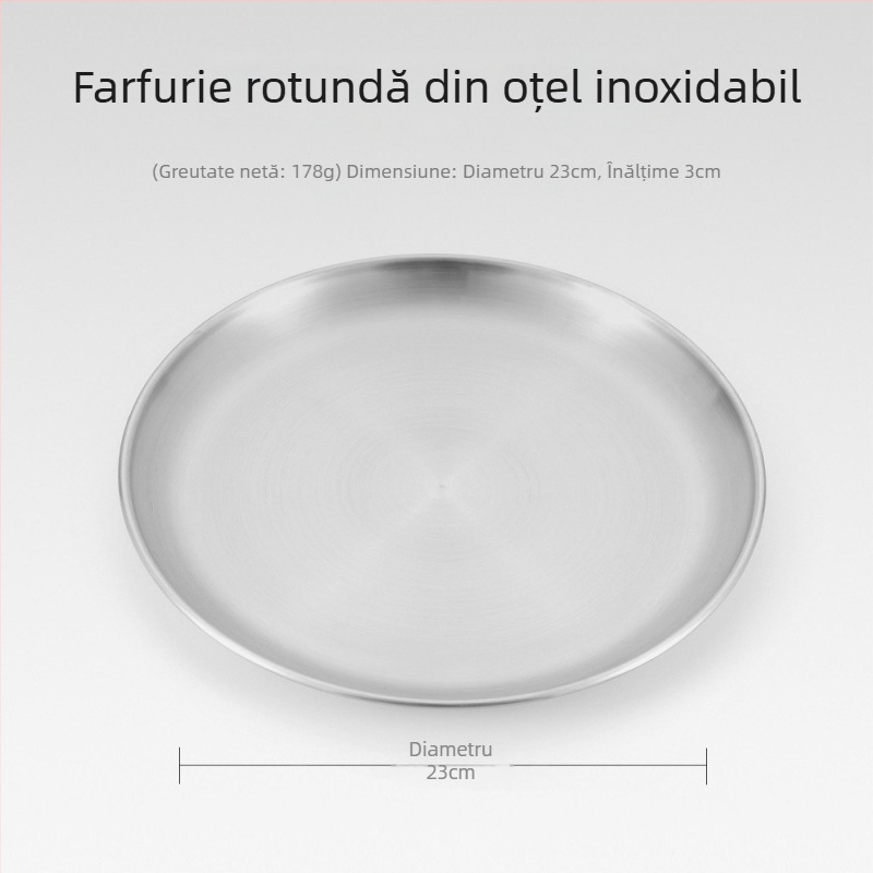 Set de 5 farfurii din oțel inoxidabil pentru picnic în aer liber – farfurii circulare, plate, portabile, rezistente la căldură