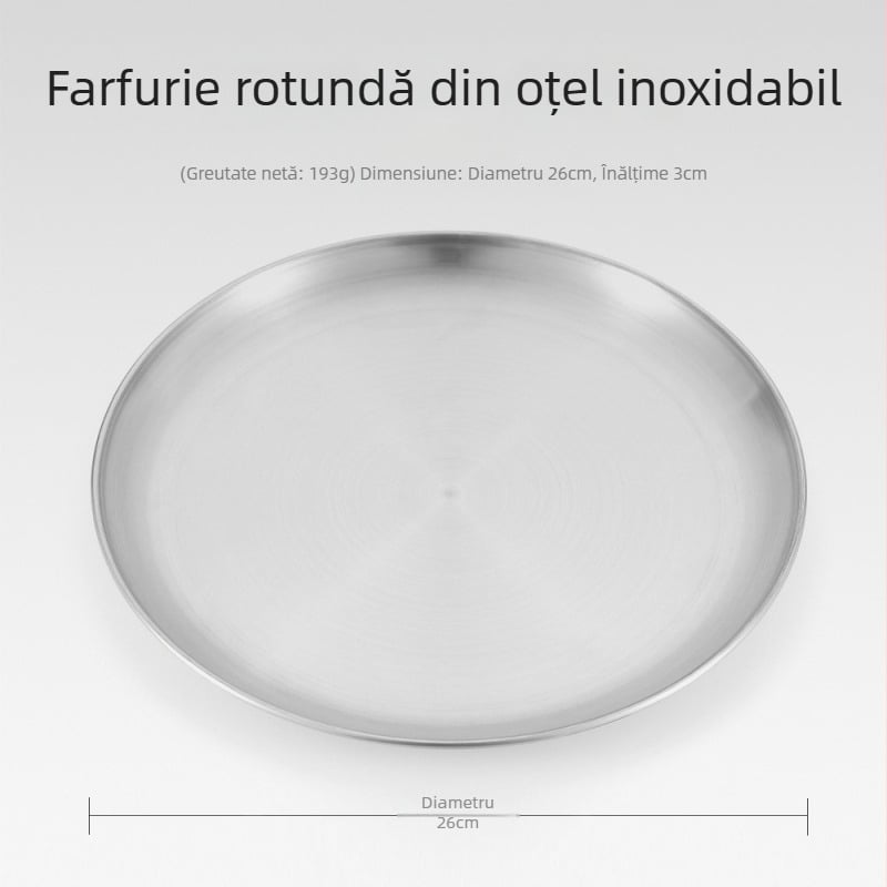 Set de 5 farfurii din oțel inoxidabil pentru picnic în aer liber – farfurii circulare, plate, portabile, rezistente la căldură