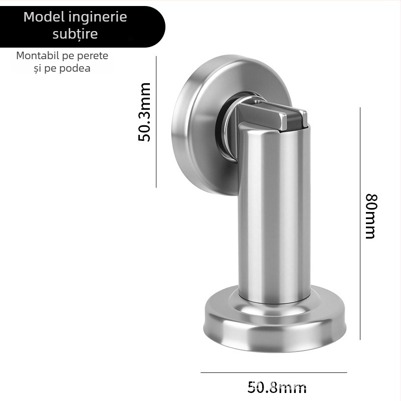 Stop magnet pentru uși, din oțel inoxidabil, model 888, montaj pe perete sau pe podea, suprafață lustruită