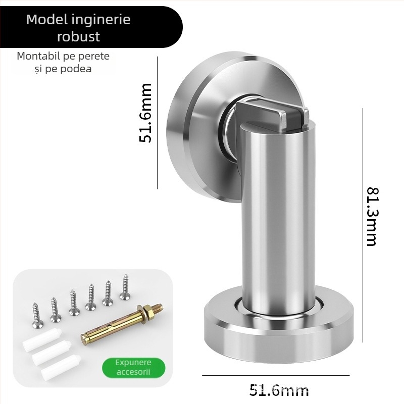 Stop magnet pentru uși, din oțel inoxidabil, model 888, montaj pe perete sau pe podea, suprafață lustruită
