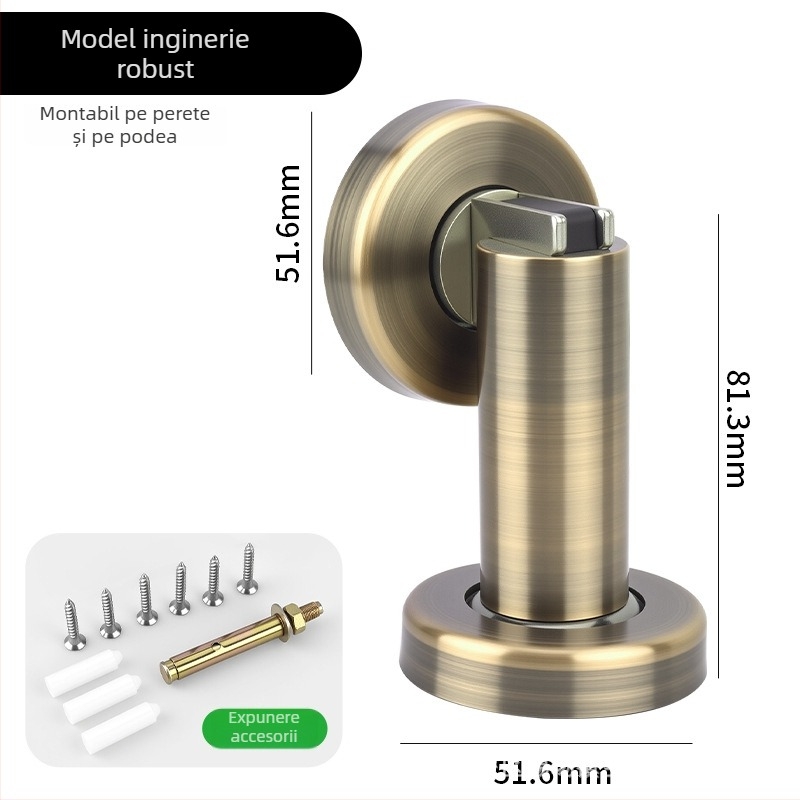 Stop magnet pentru uși, din oțel inoxidabil, model 888, montaj pe perete sau pe podea, suprafață lustruită