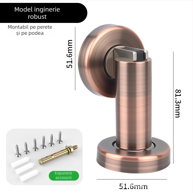 Stop magnet pentru uși, din oțel inoxidabil, model 888, montaj pe perete sau pe podea, suprafață lustruită