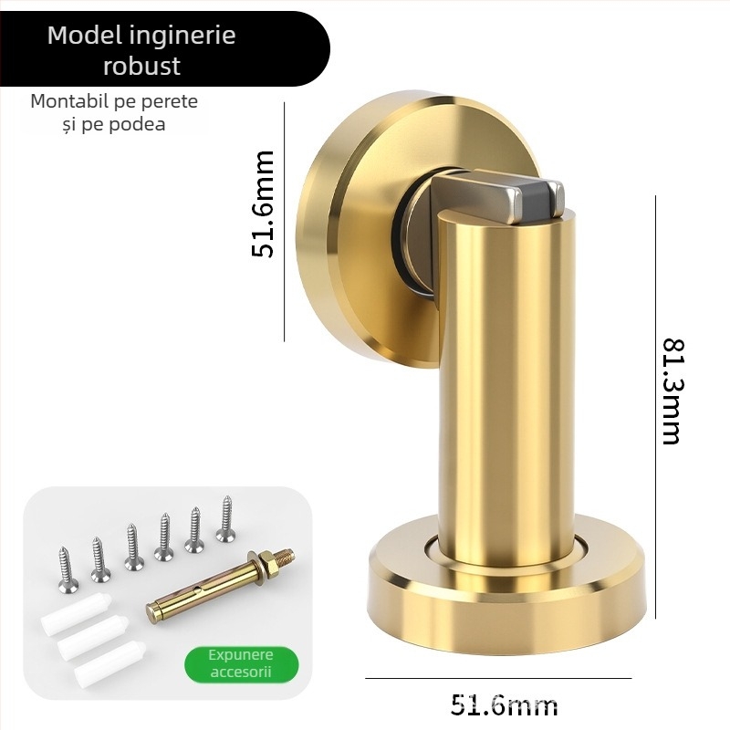 Stop magnet pentru uși, din oțel inoxidabil, model 888, montaj pe perete sau pe podea, suprafață lustruită